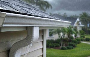 6-inch gutters handling heavy rain on a Florida home