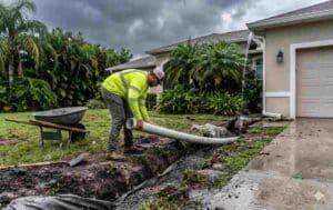Proper lawn drain installation in Florida to manage hurricane and storm season rainwater runoff